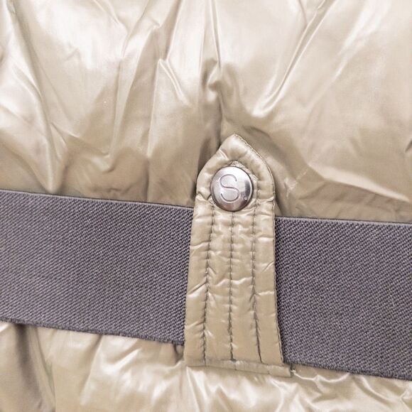 S13 Chalet Belted Faux-Fur-Trim Hooded Down Puffer Coat Green Size Small - Picture 15 of 16